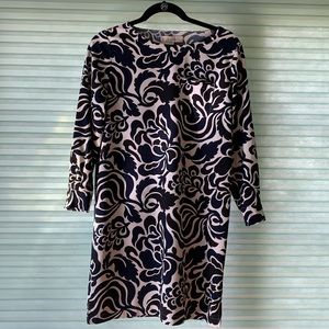 Black White and Navy Printed Loft Shift Dress Small Petite